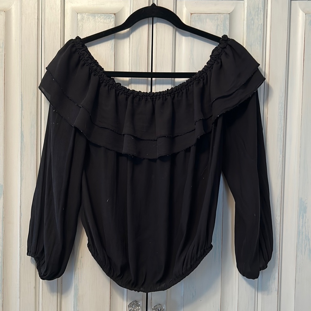 Black Ruffle Off the Shoulder Top